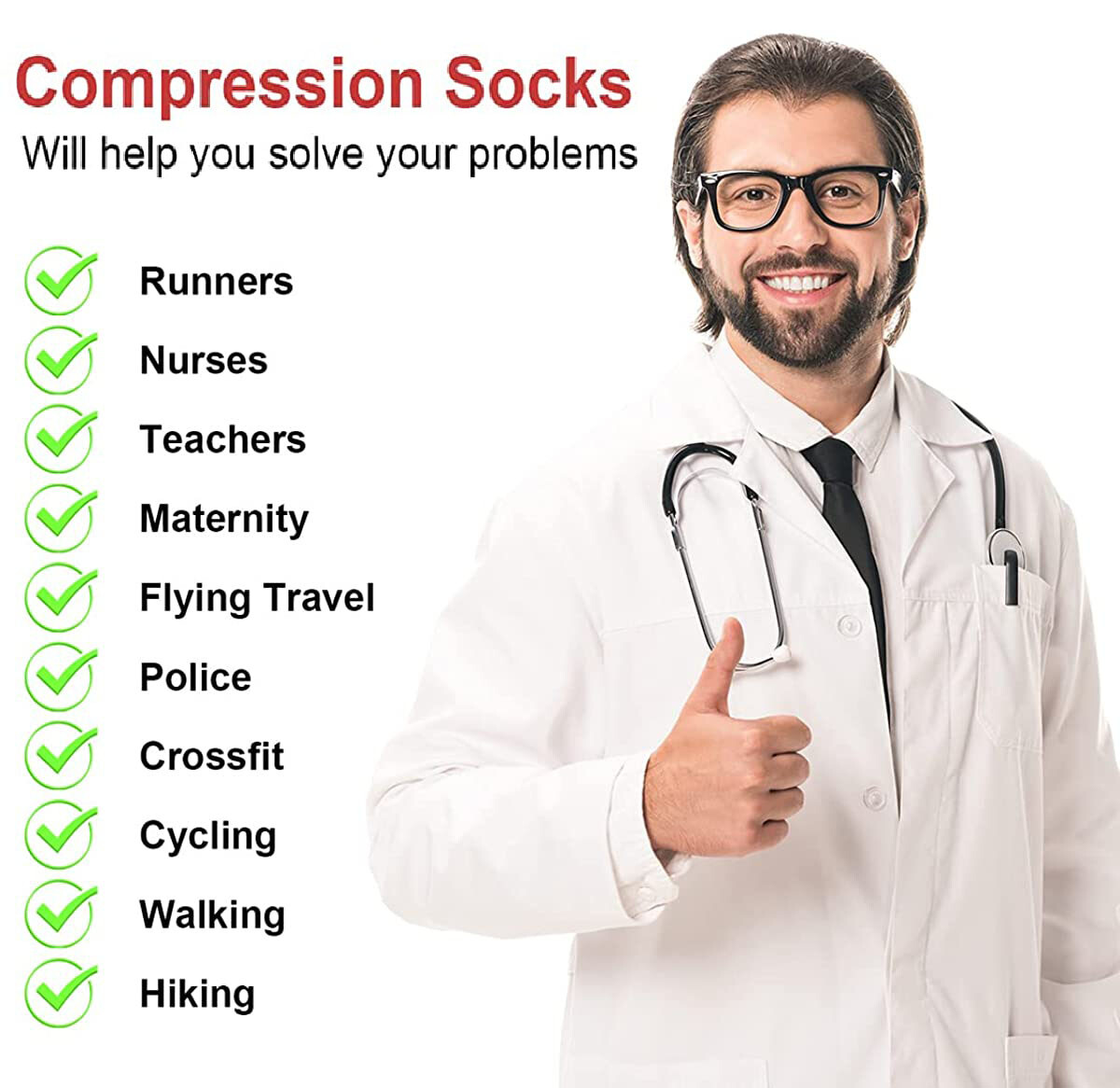 3 Pairs Compression Stockings for Men and Women 15-20 Close Toe Socks S/M/L/XL