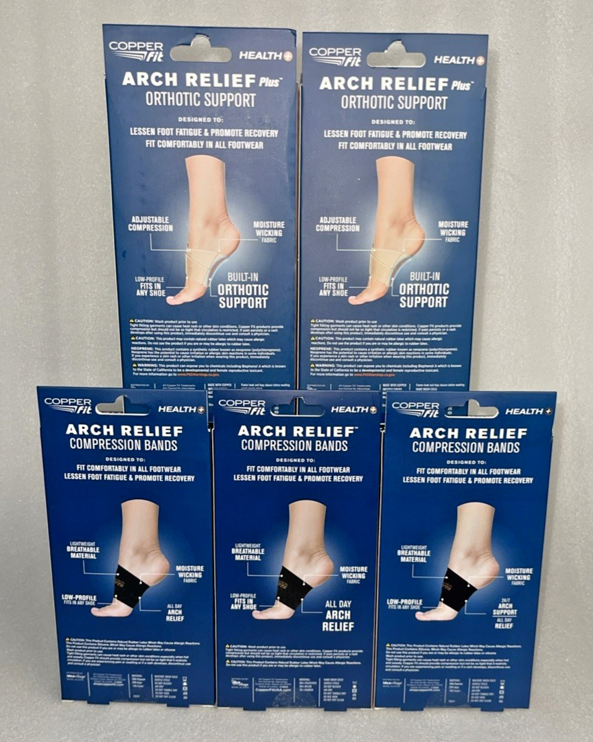 LOT of 5 – Copper Fit Arch Relief & Arch Relief Plus Compression Bands One Size