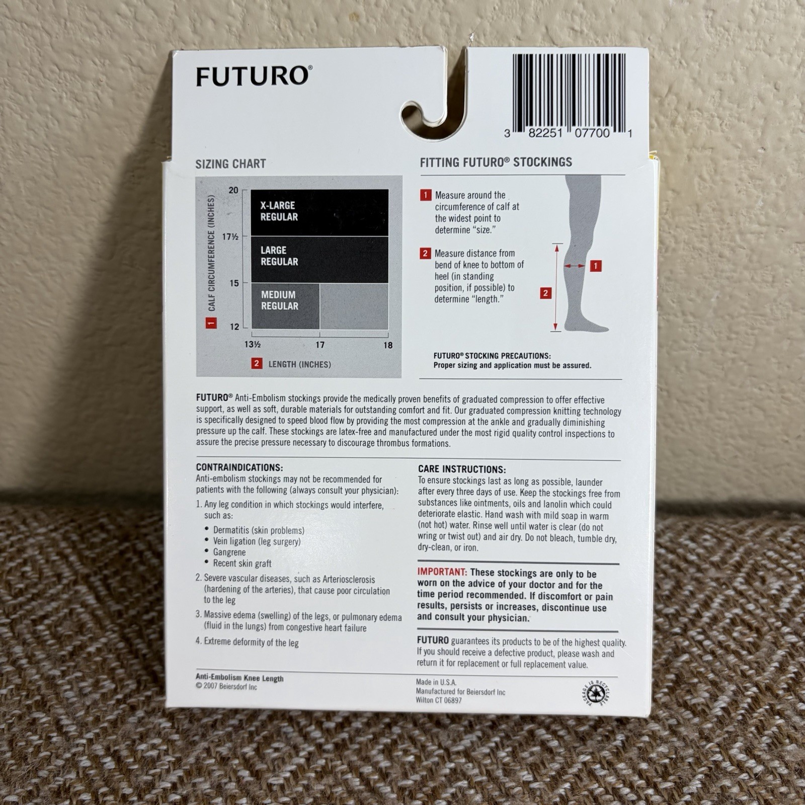 3M Futuro Anti-Embolism Knee Length Closed Toe Stockings Sz M White Moderate