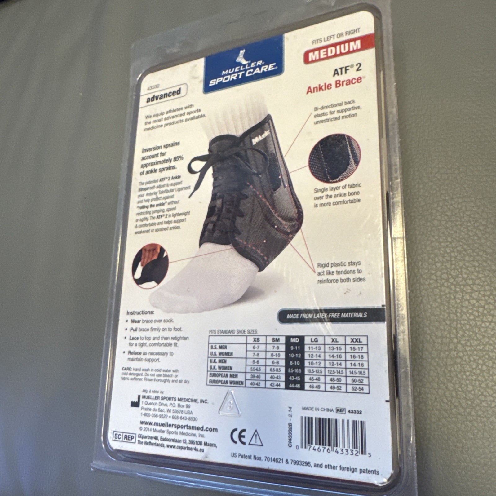 Mueller Sports Care ATF 2 Advance Ankle Support Brace Black Size: Medium- NEW