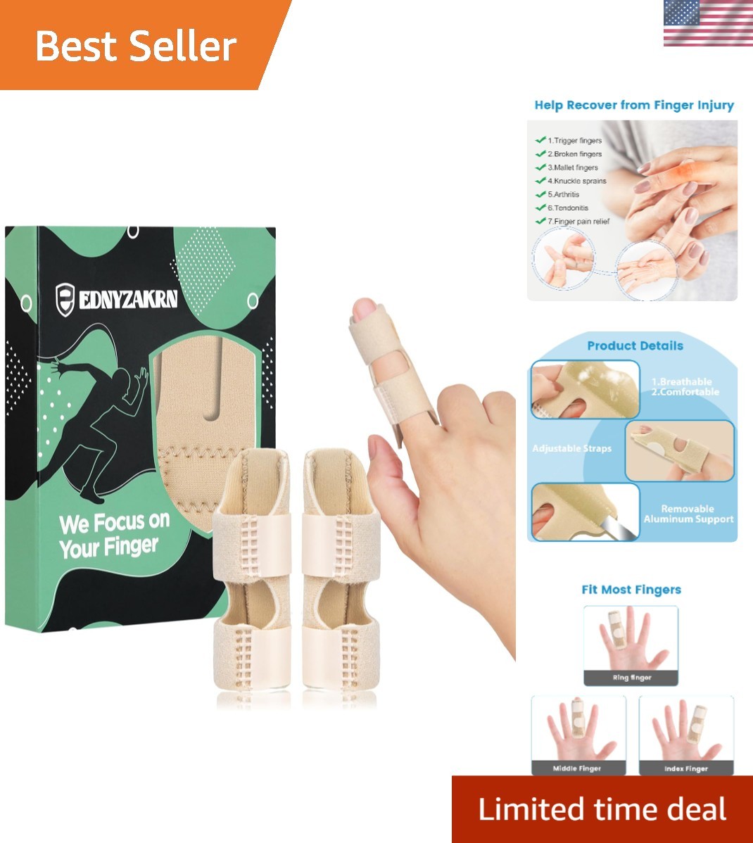 Beige Finger Splint Set – 2 Adjustable Splints for Arthritis & Healing Support