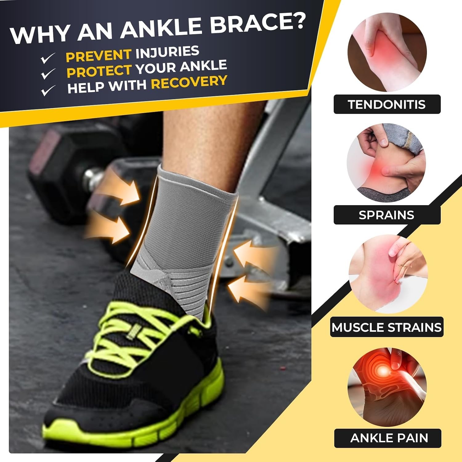 Adjustable Ankle Support Brace Gray, Size M, 1 Unit