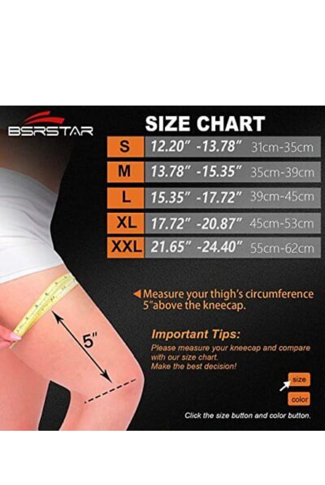 BSRSTAR Knee Brace Sports Protection Series Joint Pain Relief Size L Black NEW