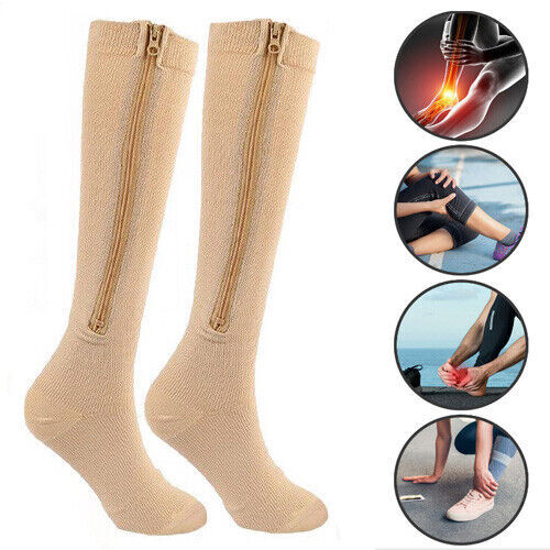 Zipper Compression Socks Knee High Closed Toe Stockings 20-30 mmhg for Diabetic-