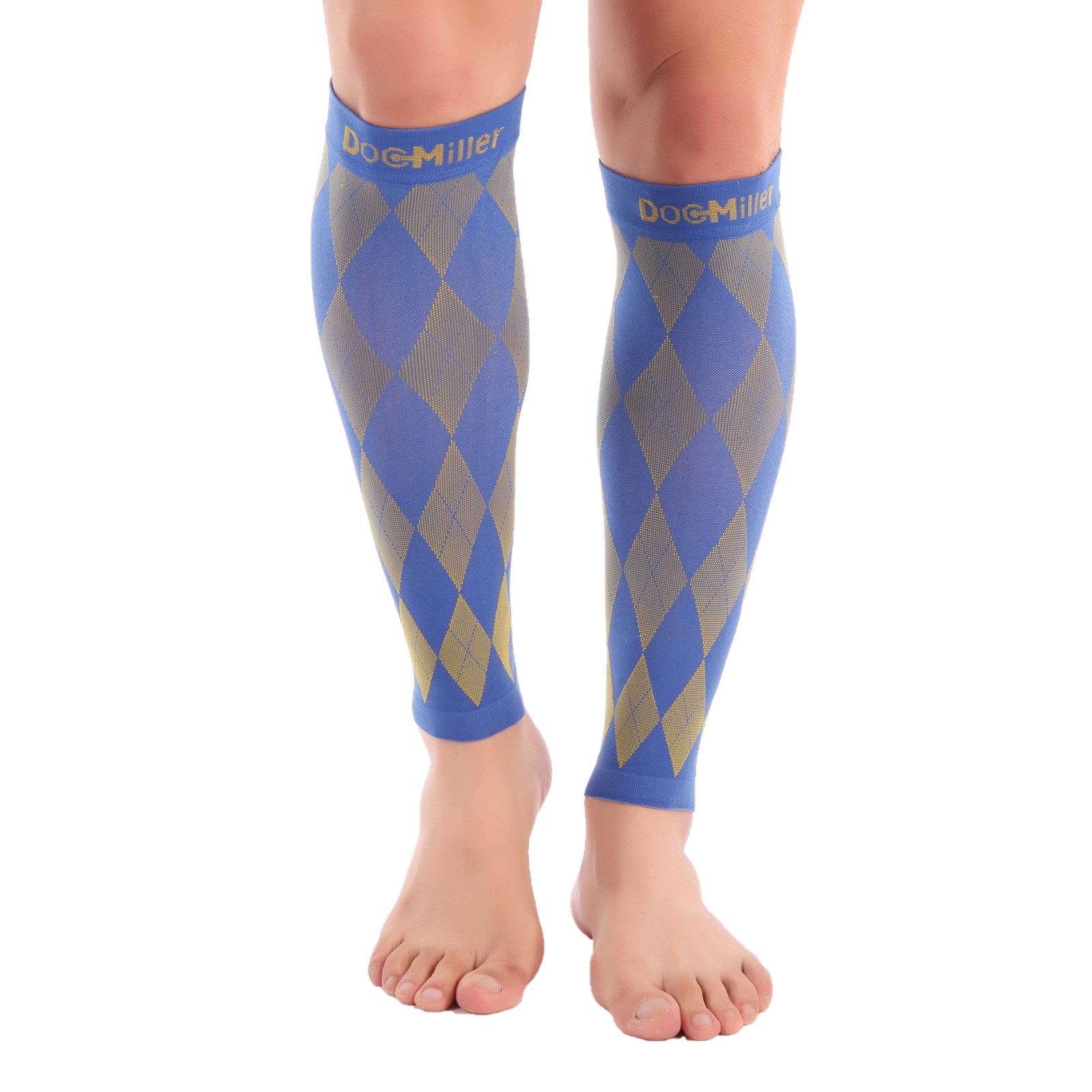 Calf Compression Sleeve Doc Miller 20-30mmHg Recovery Varicose Veins BLUE/YELLOW