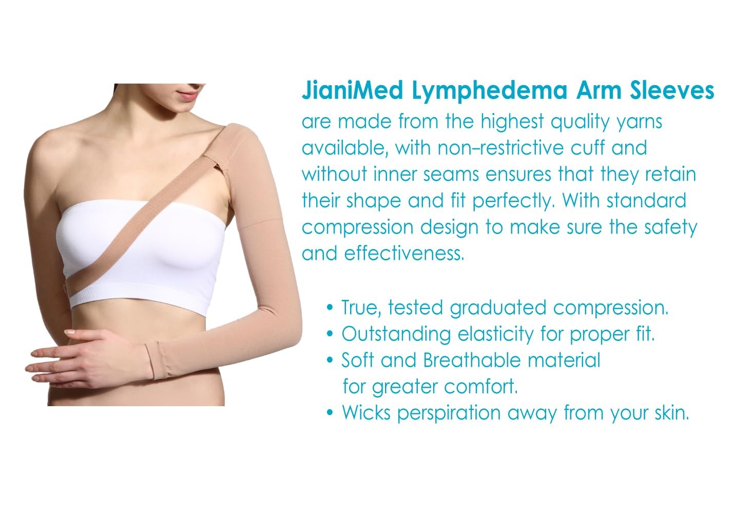 Lymphedema Arm Sleeve with Shoulder Strap–Graduated Compression, 20-30, Blood…