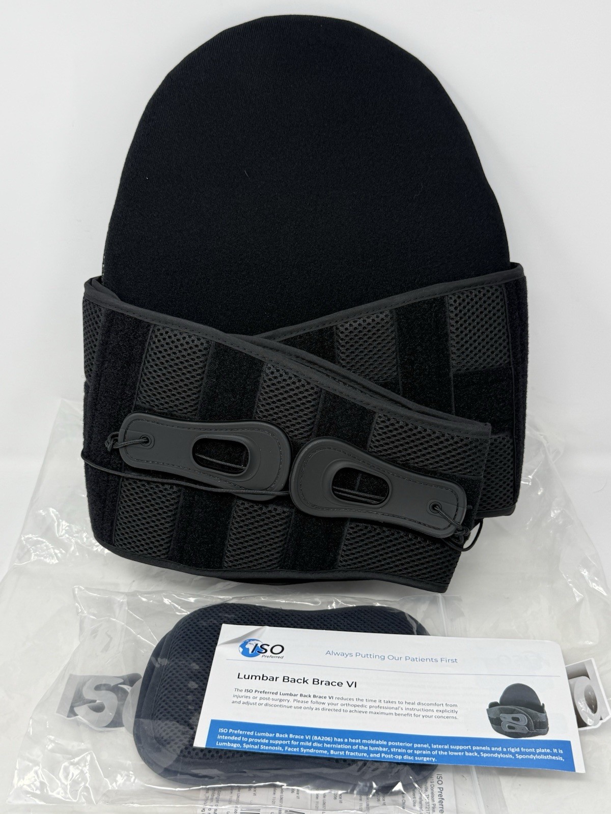 ISO Preferred Lumbar Back Brace VI ISO-BA206 Black Patient Care Posterior Panel