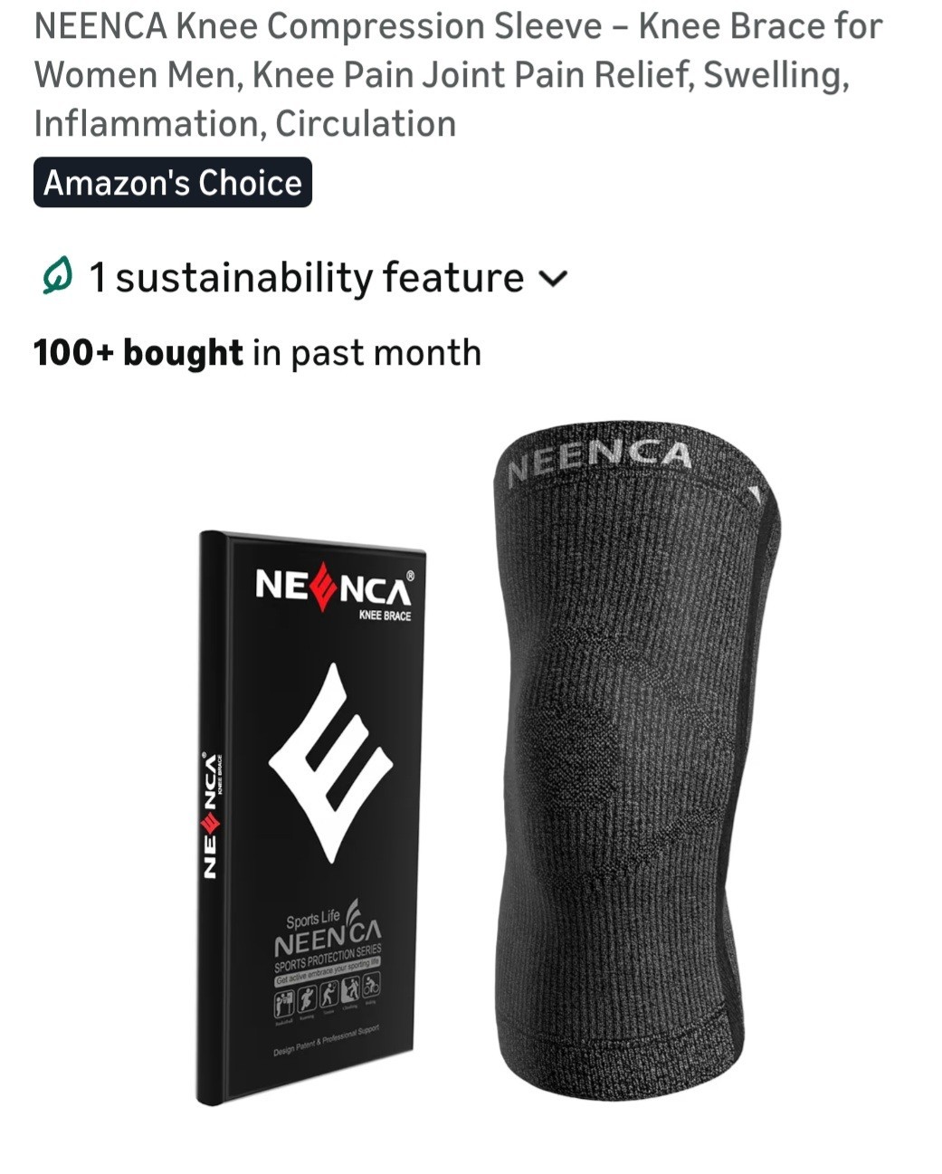 NEENCA Knee Brace Sports Protection Black Large Nylon Spandex Latex TPE