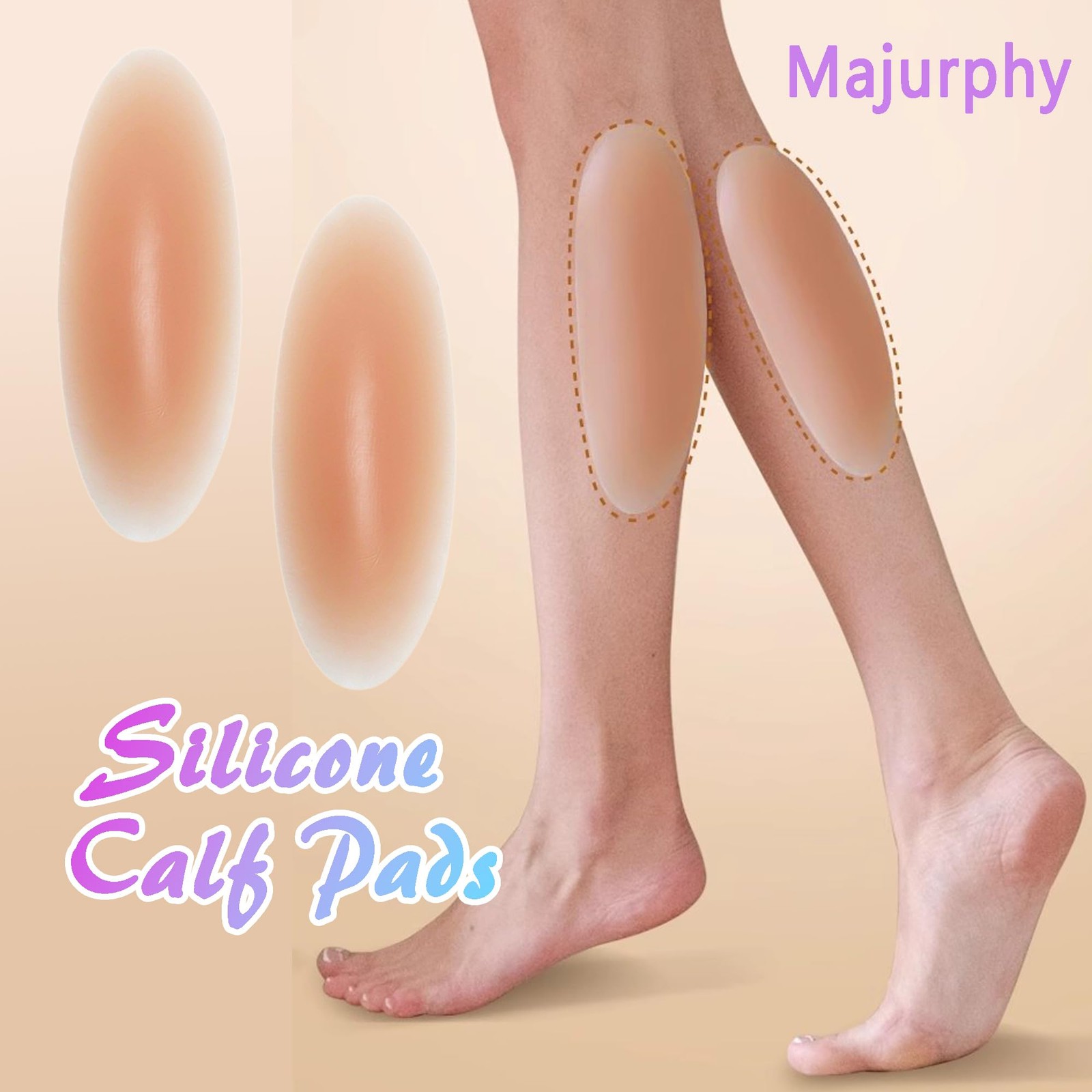 Majurphy Silicone Adhesive Calf Pads, Corrector,Soft Medium, Beige