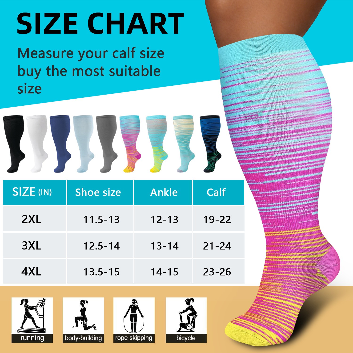 5 Pairs Plus Size Medical Compression Socks – 20-30 mmHg Knee High For Sports US