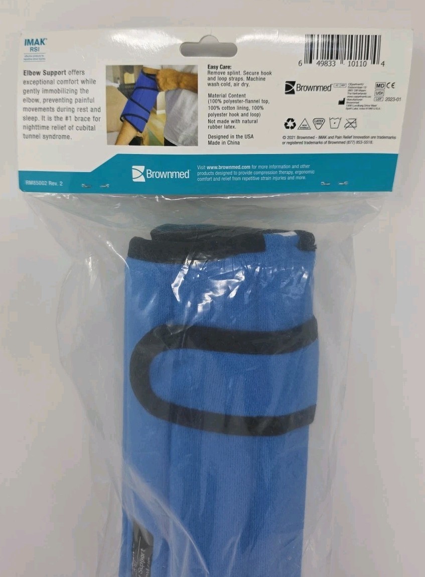 Brownmed IMAK RSI Elbow Support Brace – Blue NEW Adjustable Night-time X-Large