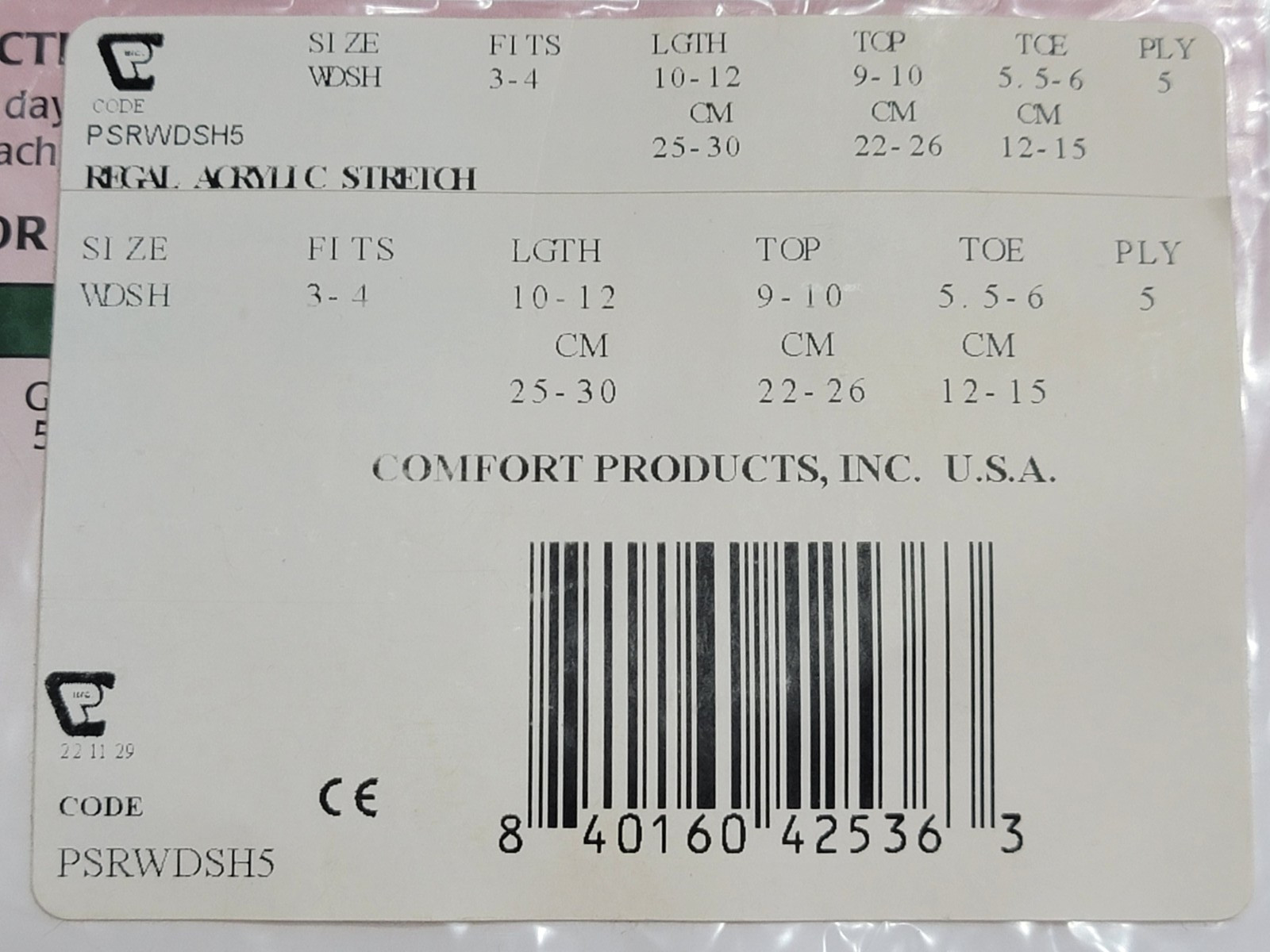 NEW REGAL 5 PLY PROSTHETIC SOCK FITS 3-4 / LENGTH 10-12 / TOP 9-10 #PSRWDSH5