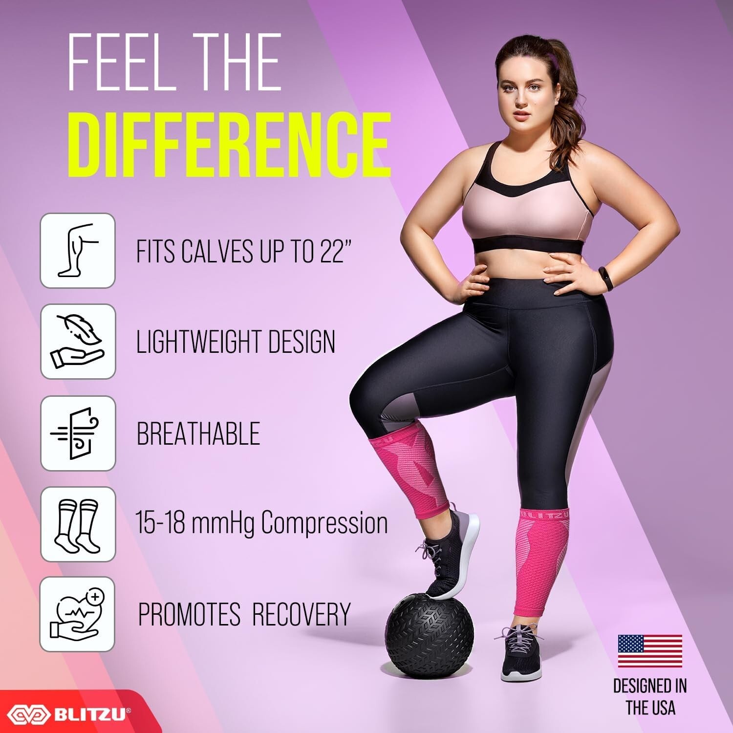 BLITZU Calf Compression Sleeves for Men Women. Footless Socks Support for Runnin