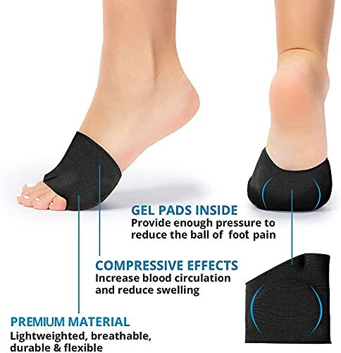 Metatarsal Sleeve with Gel Pads, Ball of Foot Cushions with Soft Gel, 4 Pieces