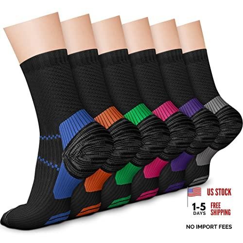 6 Pairs Crew Compression Socks for Small-Medium 03 Black-blue/Green/Orange
