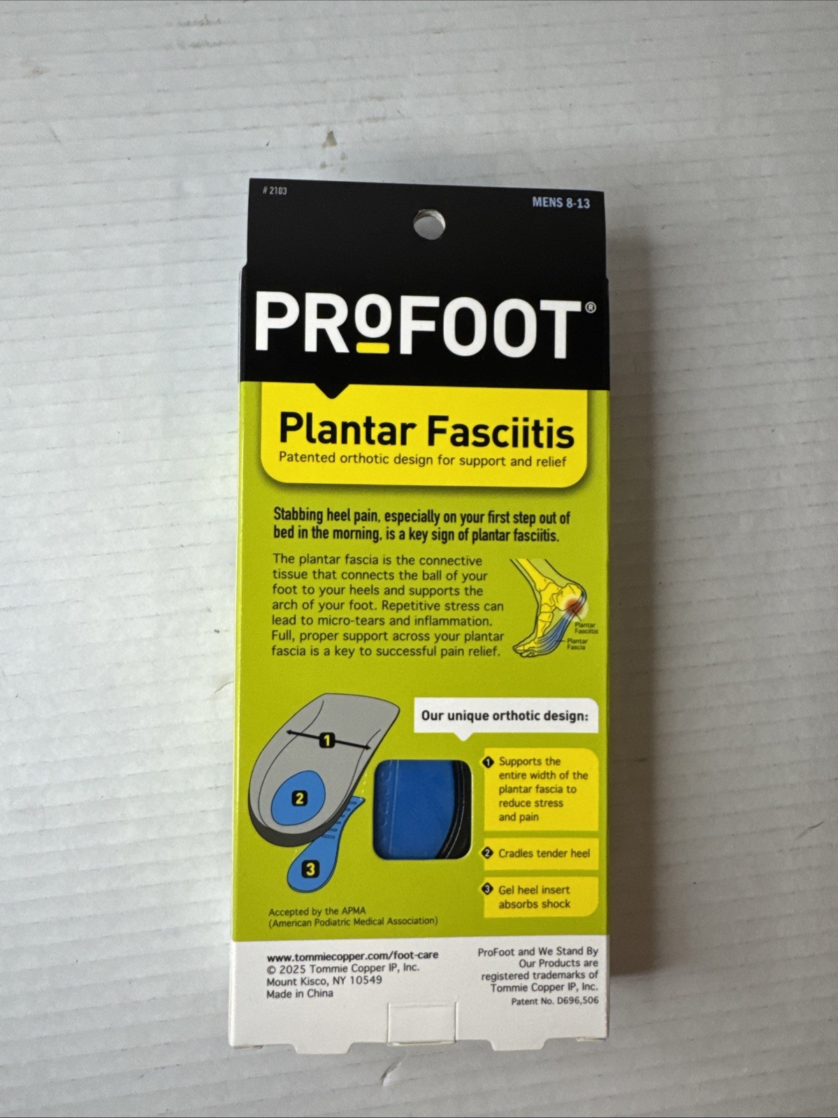 1 Pair of ProFoot (Men’s 8-13) Plantar Fasciitis Orthotics #2103