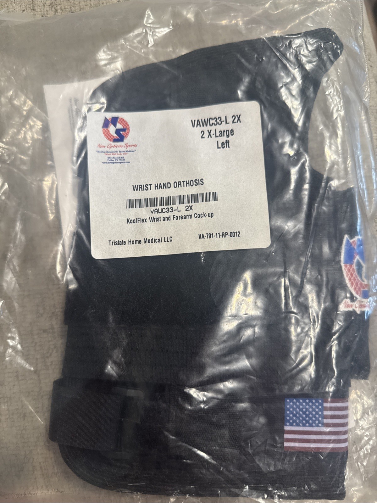 New Options Sports Wrist Hand Orthosis Brace 2XL Left KoolFlex VAWC33 Cock-Up