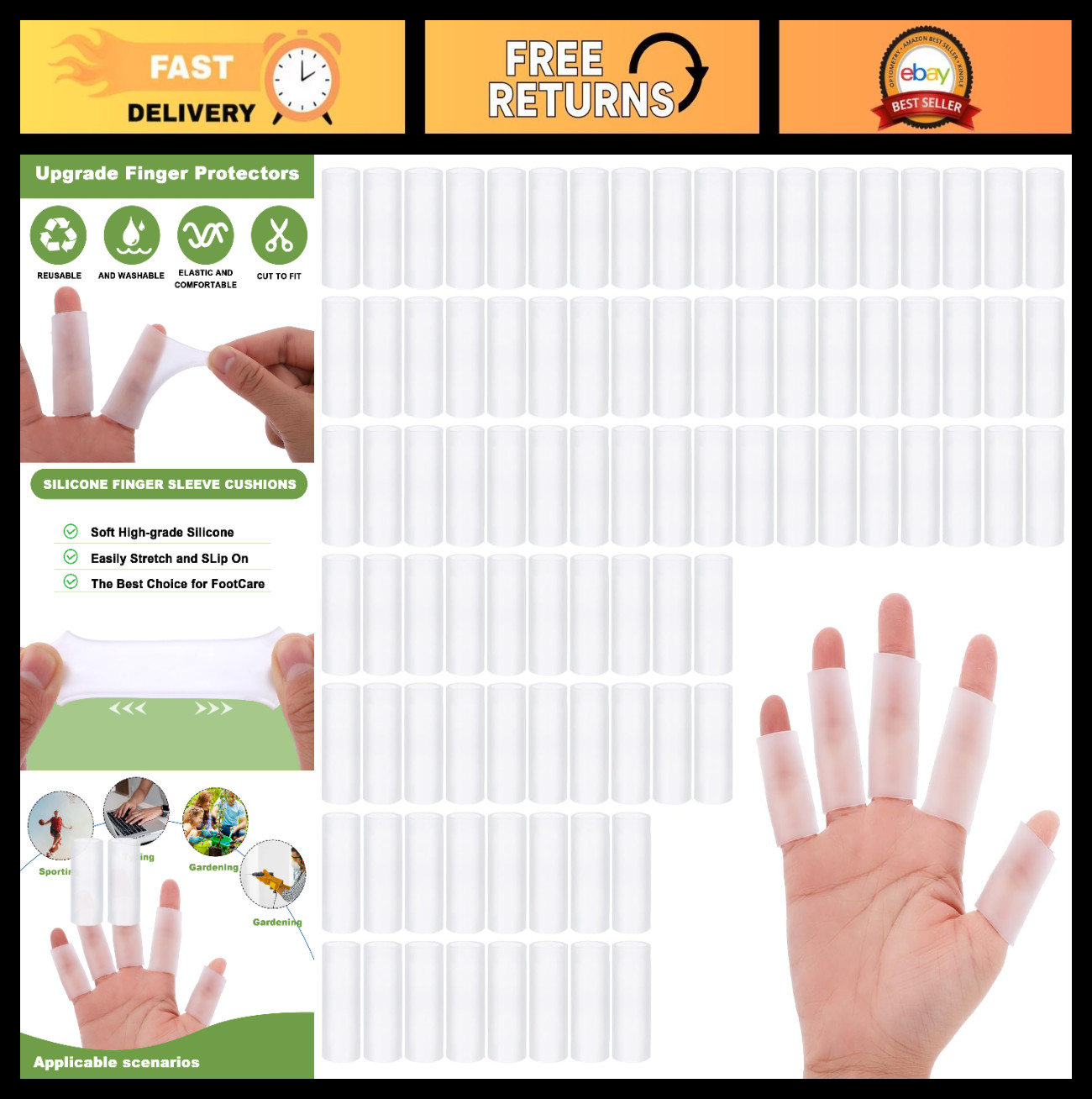 90Pcs Silicone Finger Sleeve Protectors for Arthritis, Pain Relief & Blisters