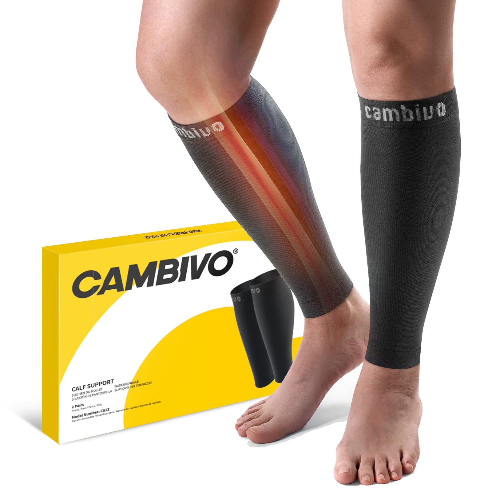 CAMBIVO Calf Compression Sleeves 20-30mmHg – Footless for Large, Pure Black