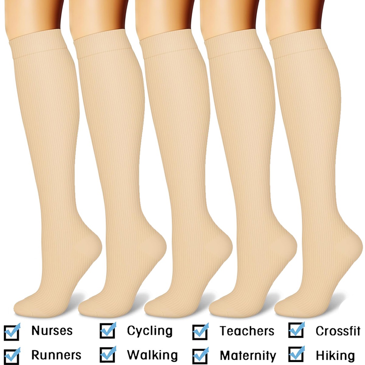 6 Pairs Copper Compression Sport Socks 20-30mmHg Pain Relief Mens Womens S-XXL
