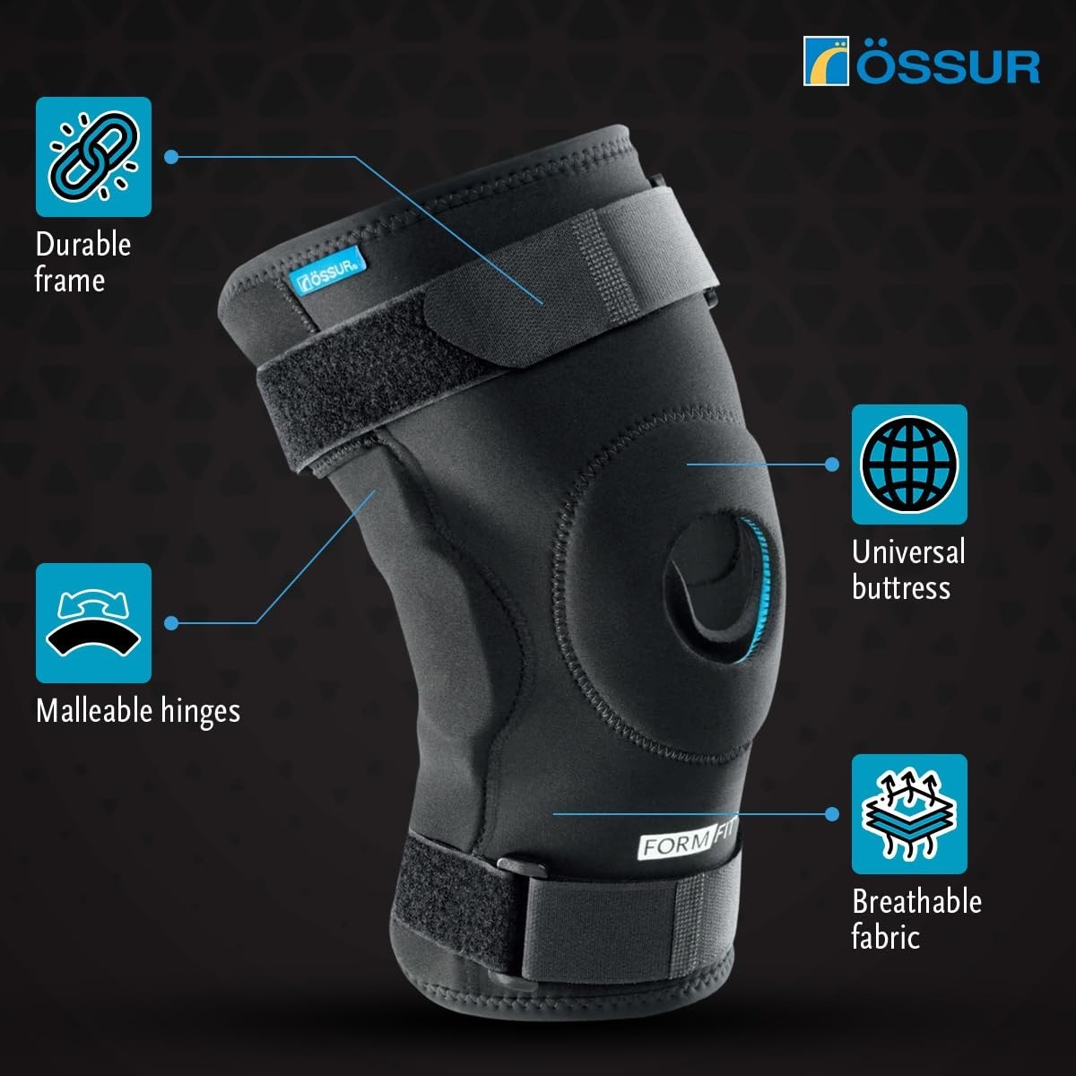 Ossur Formfit ROM Knee 12” Wrap Hinged Sleeve Brace 507257-Large-Breathable