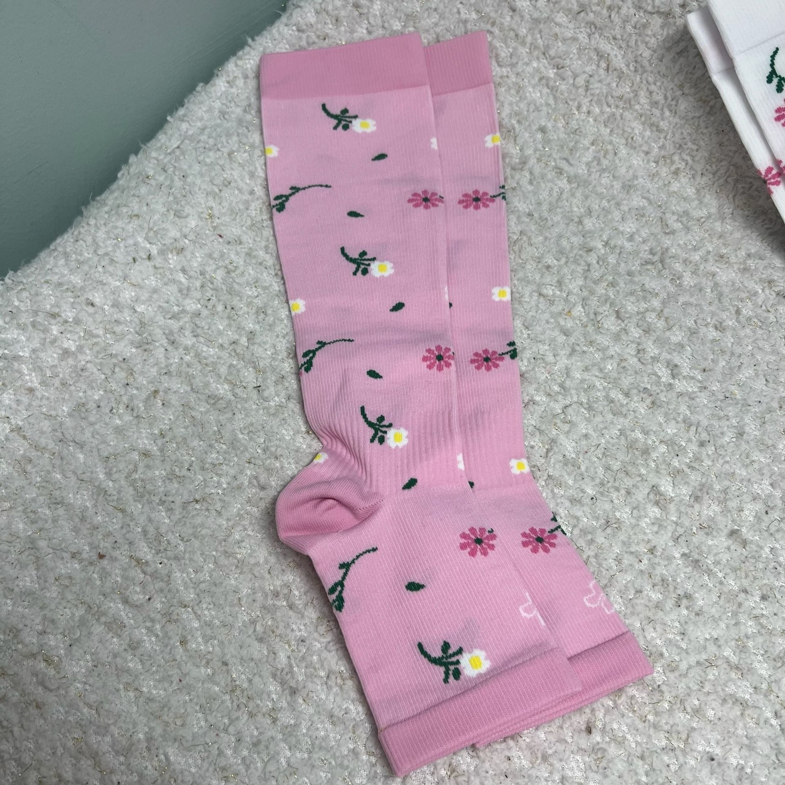Open Toe Compression Socks 3 Pairs Toeless Pink White Blue S/M Size Womens