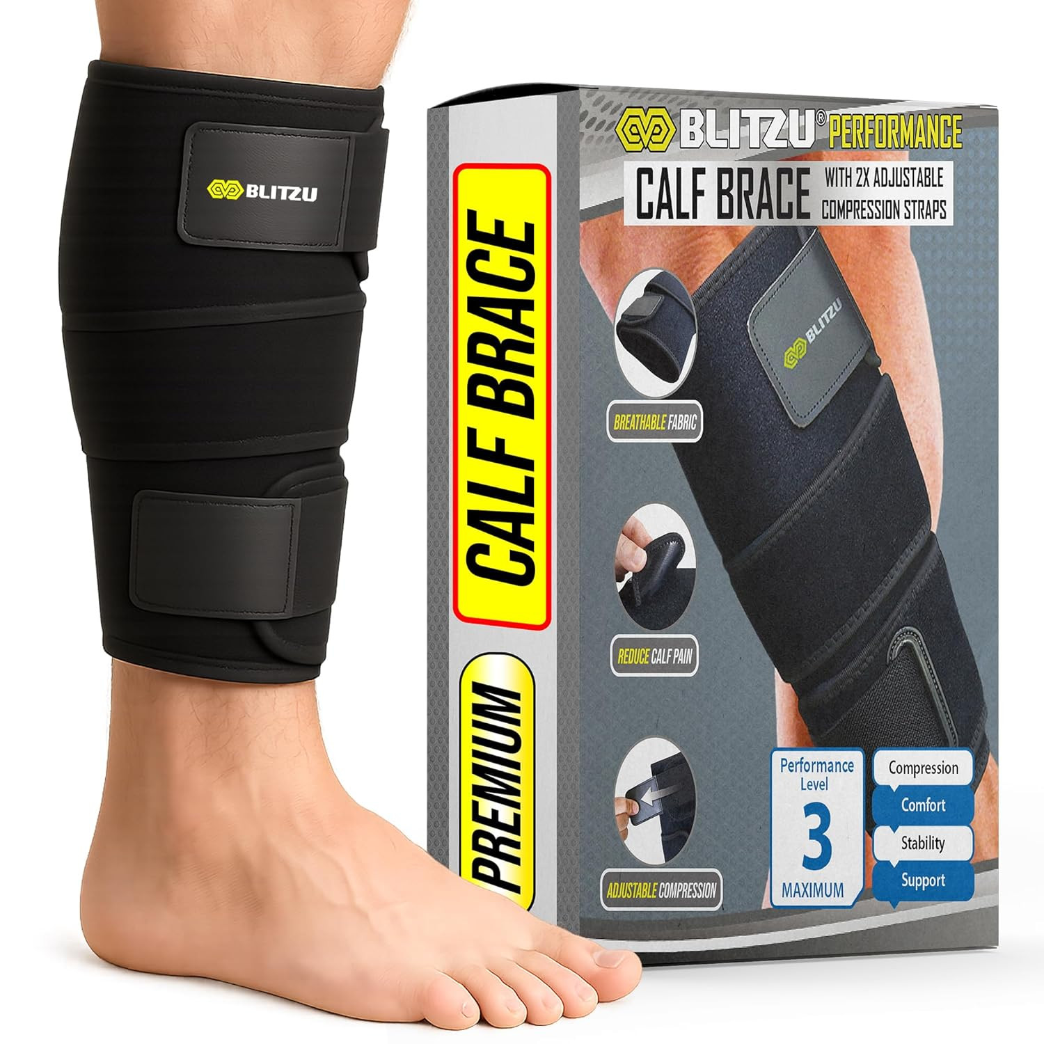 Calf Brace for Torn Calf Muscle, Adjustable Neoprene Compression Sleeve for Wome