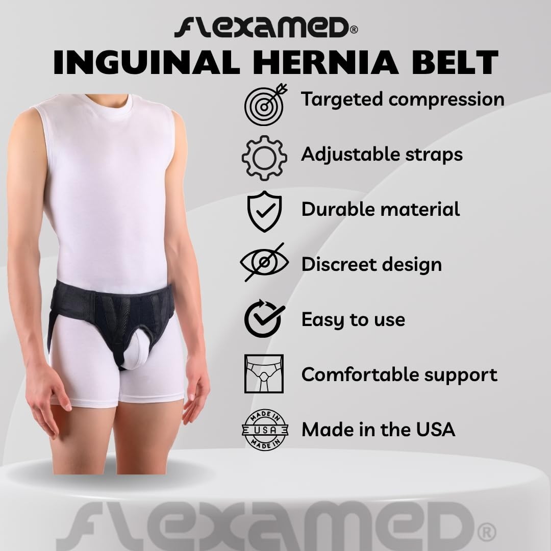 Right Side Inguinal Hernia Groin Belt with Compression Pad Black M 32-36