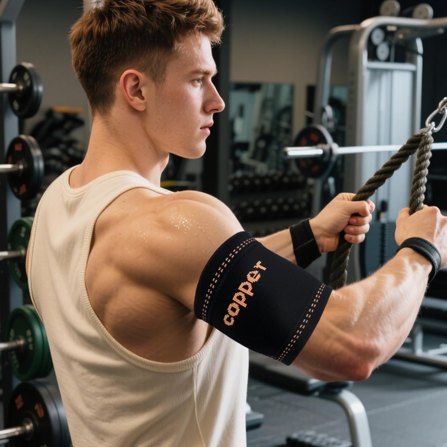 Copper Bicep Compression Sleeve Tricep Tendonitis Brace Arm Support S M L XL