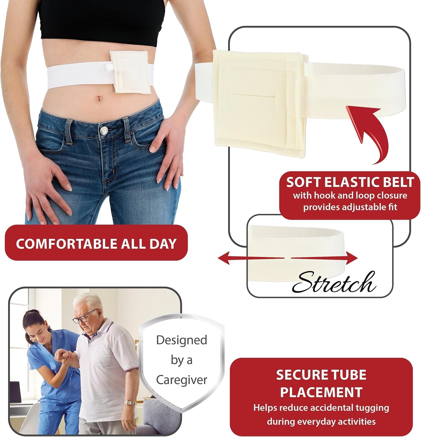 Comfortable G-Tube Holder for PEG & J Tubes – Adjustable, No Latex (SM 30-45 in)