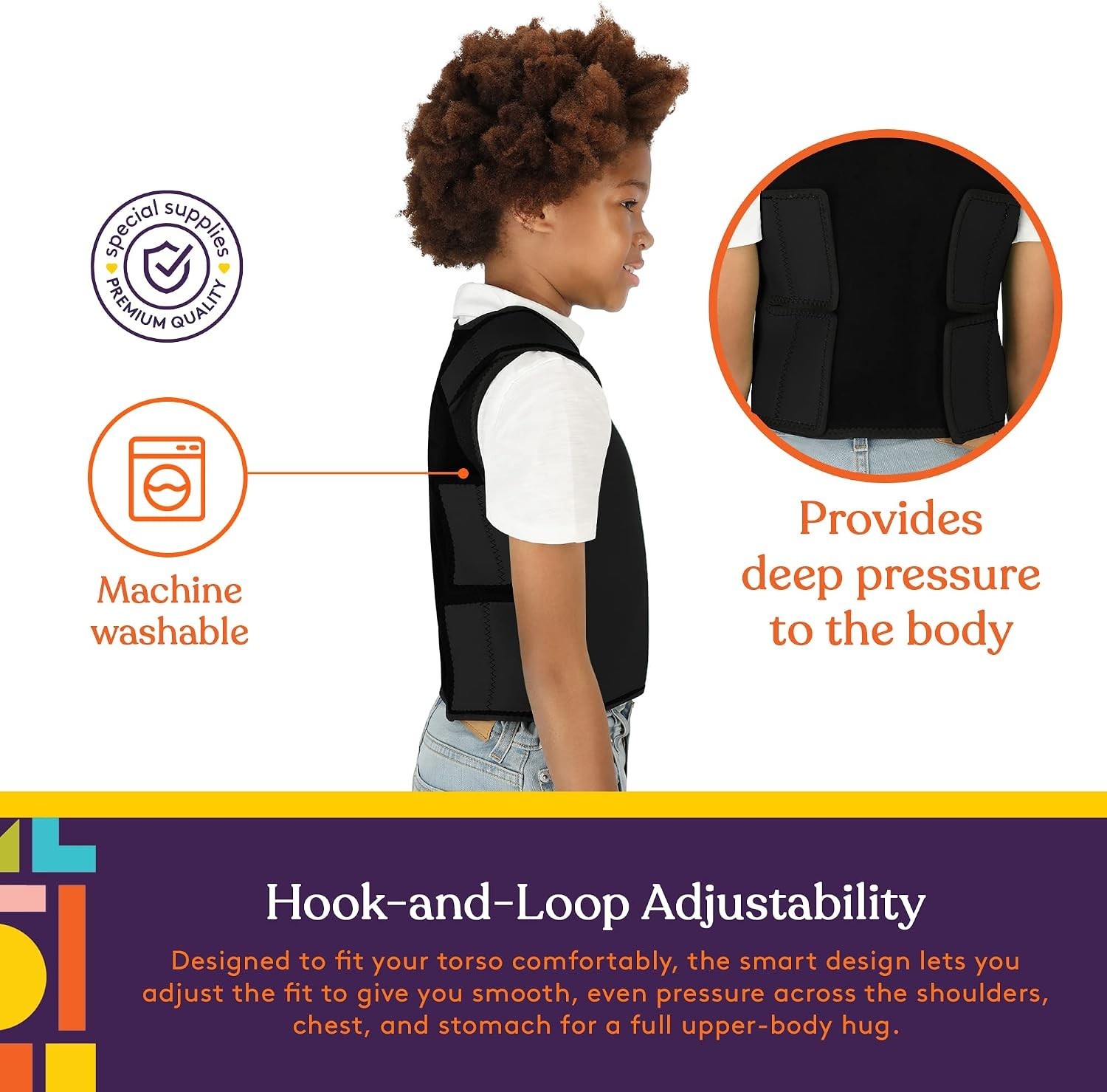 Sensory Compression Vest Deep Pressure Comfort Black, Small