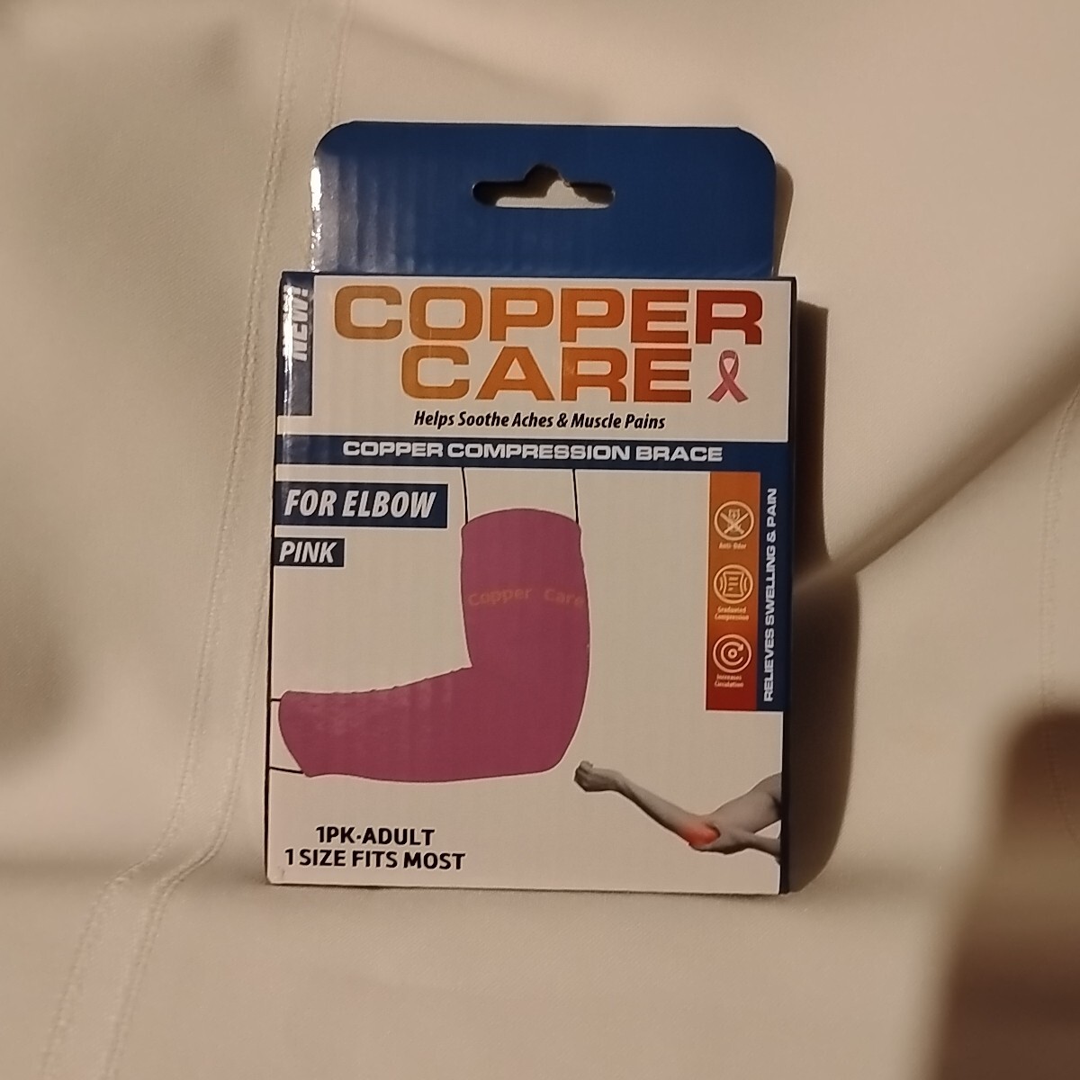 Copper Care Compression Elbow Brace/ Pink 1 In Pack, 1 Size Fits Most