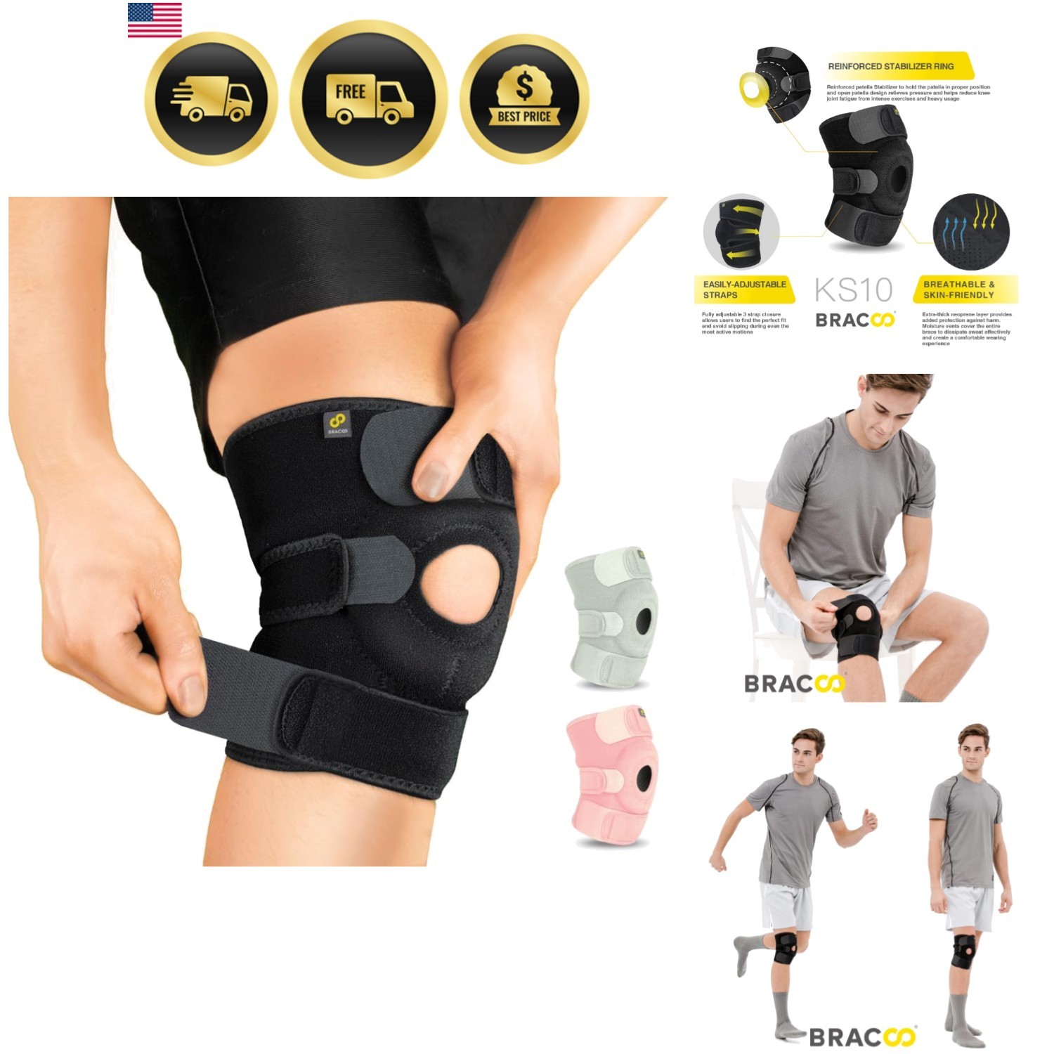 Knee Support Brace for Men Women, Adjustable Compression Sleeve Wrap Patellar…