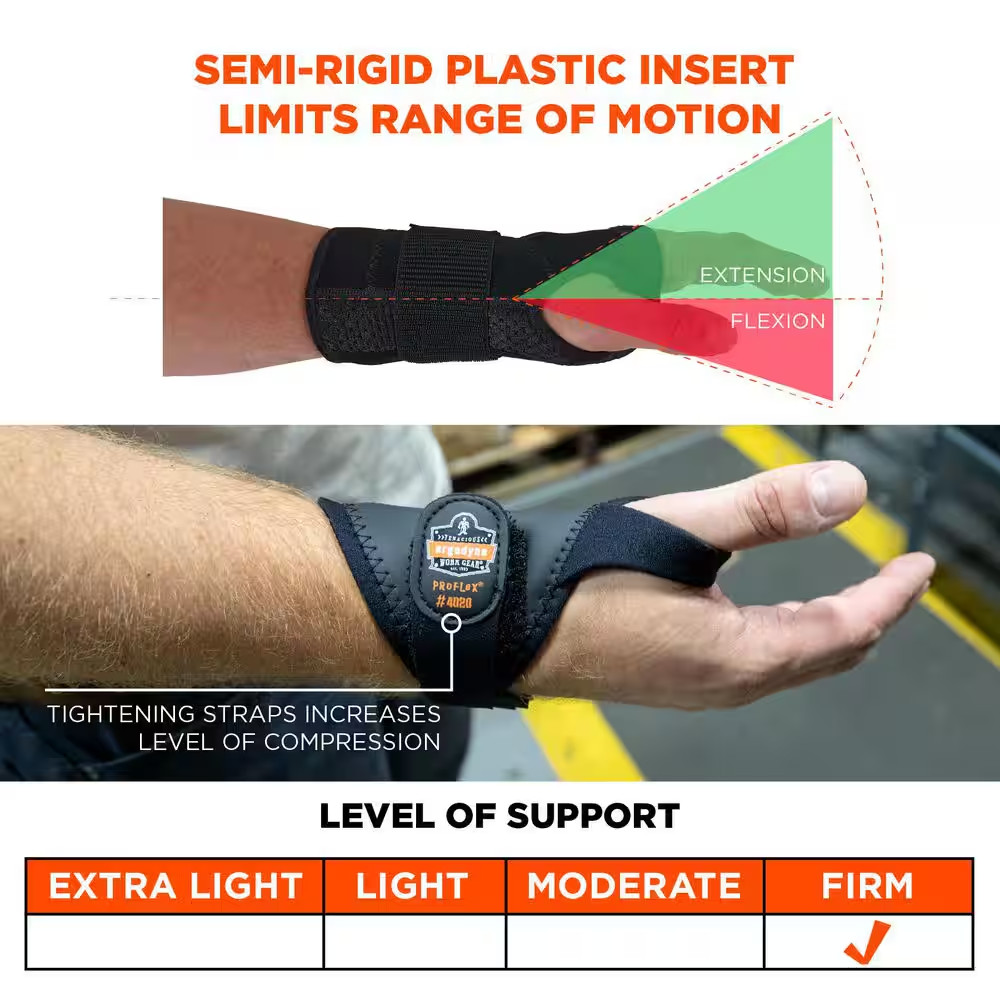 Proflex 4020 Medium Right Black Lightweight Wrist Support