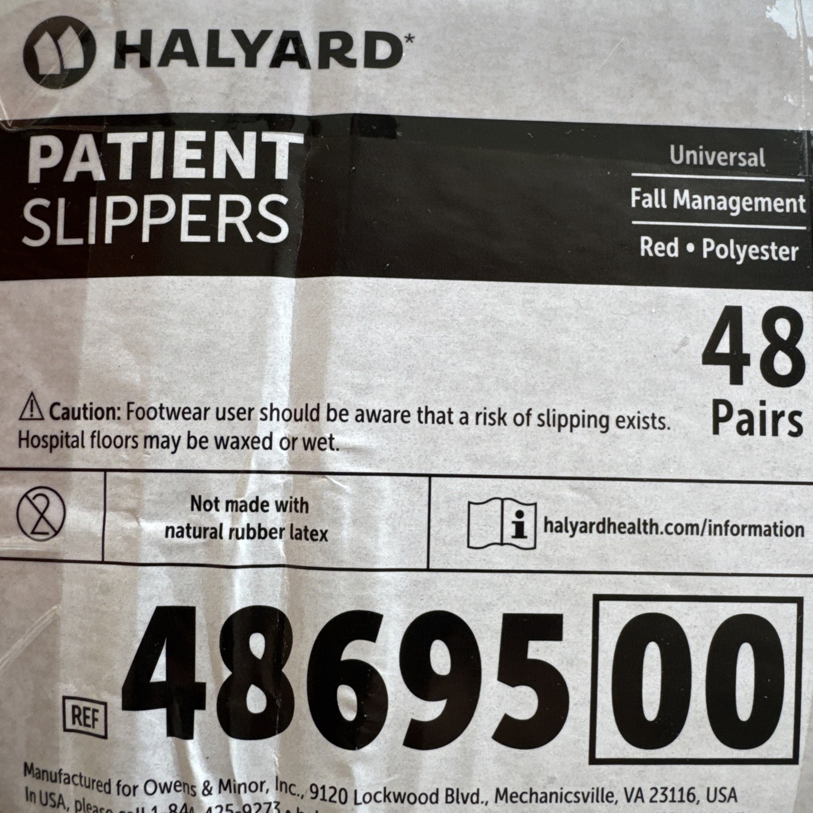 Patient Slippers, Universal Size, Red, Polyester, Fall Management, Halyard#48695