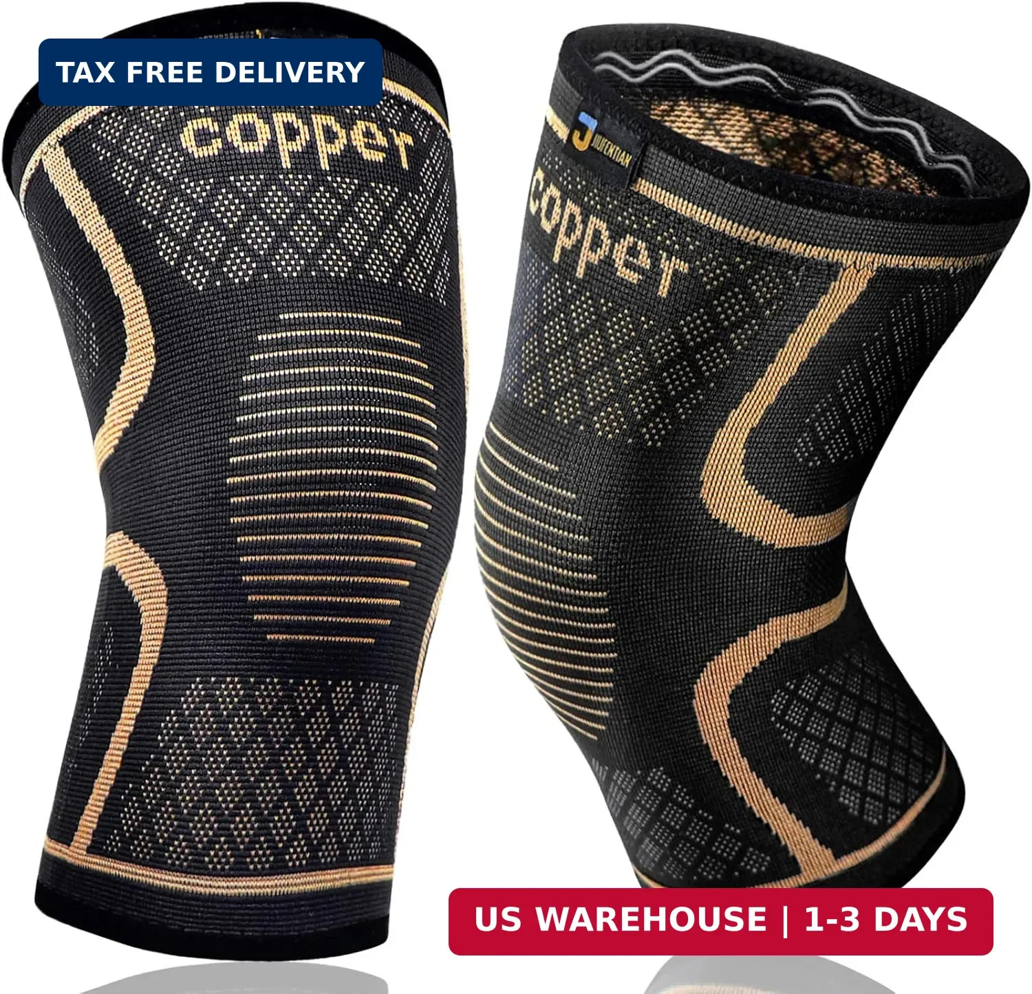 Copper Knee Braces for Men and Women (2 pack) -Knee Supports Copper Compression