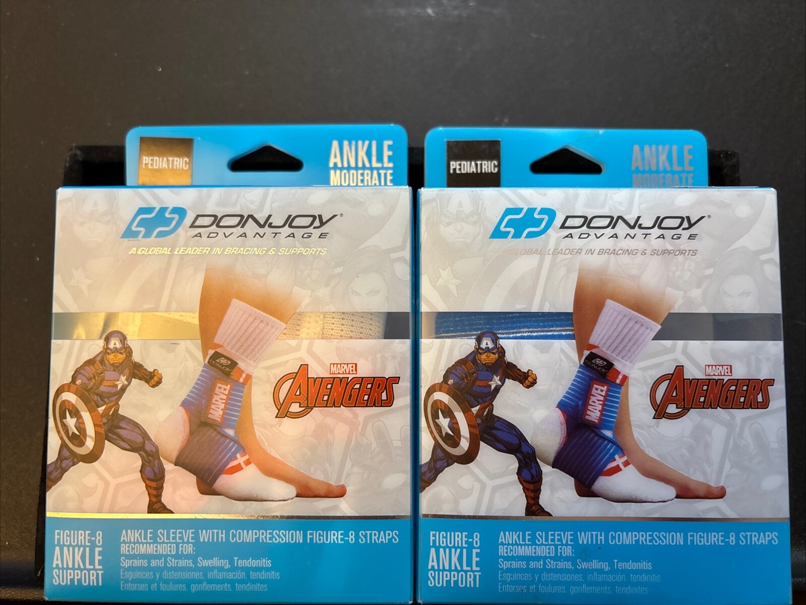 x2 DonJoy Marvel Moderate Figure 8 Compression Ankle Support Sleeve Pediatric Sz