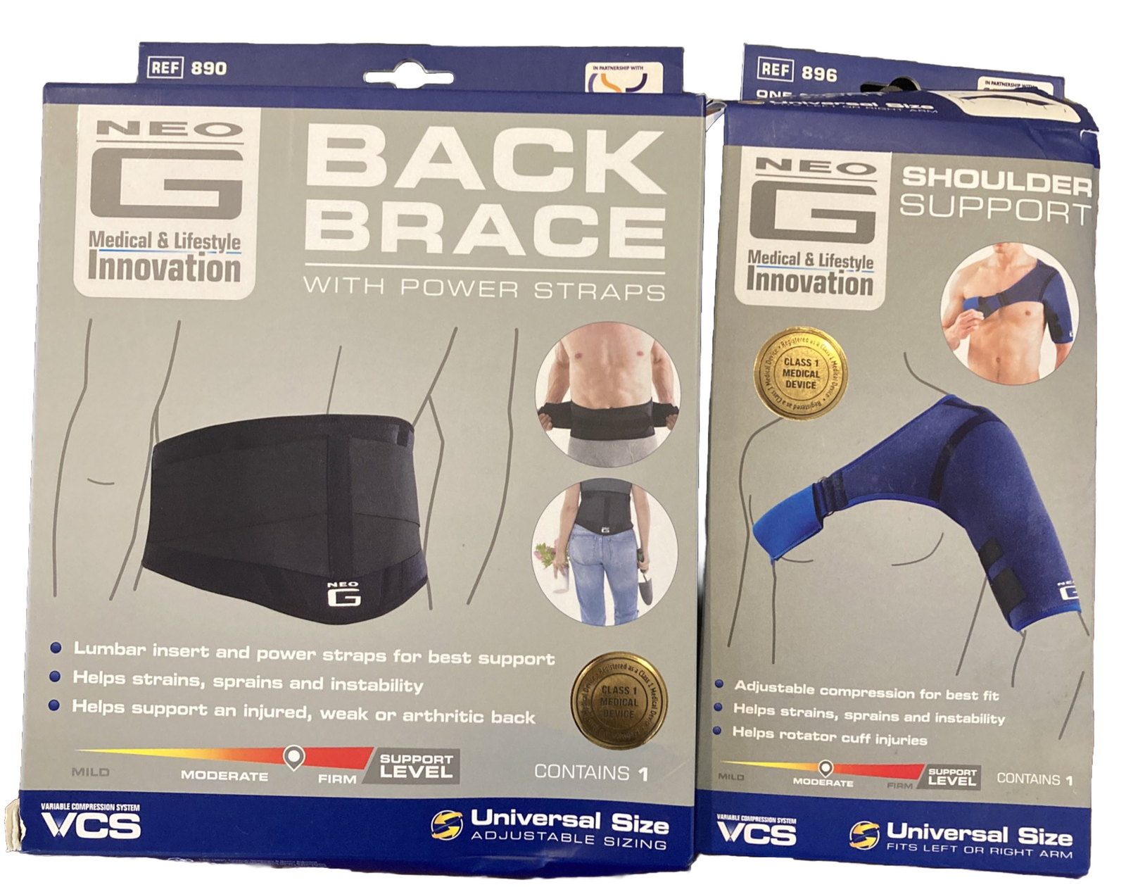 Neo G Shoulder Support Brace Universal + Back Brace w/ Power Straps