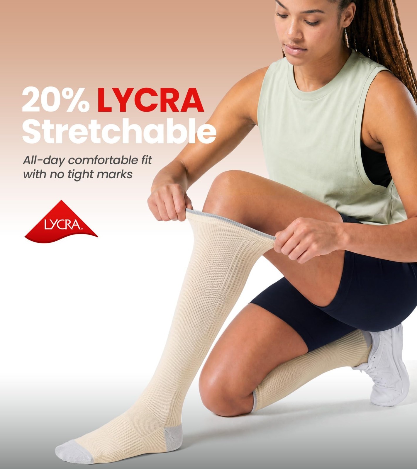 Breathable Compression Socks 15-20 mmHg Knee High for Travel, Athletic – 2 Pairs