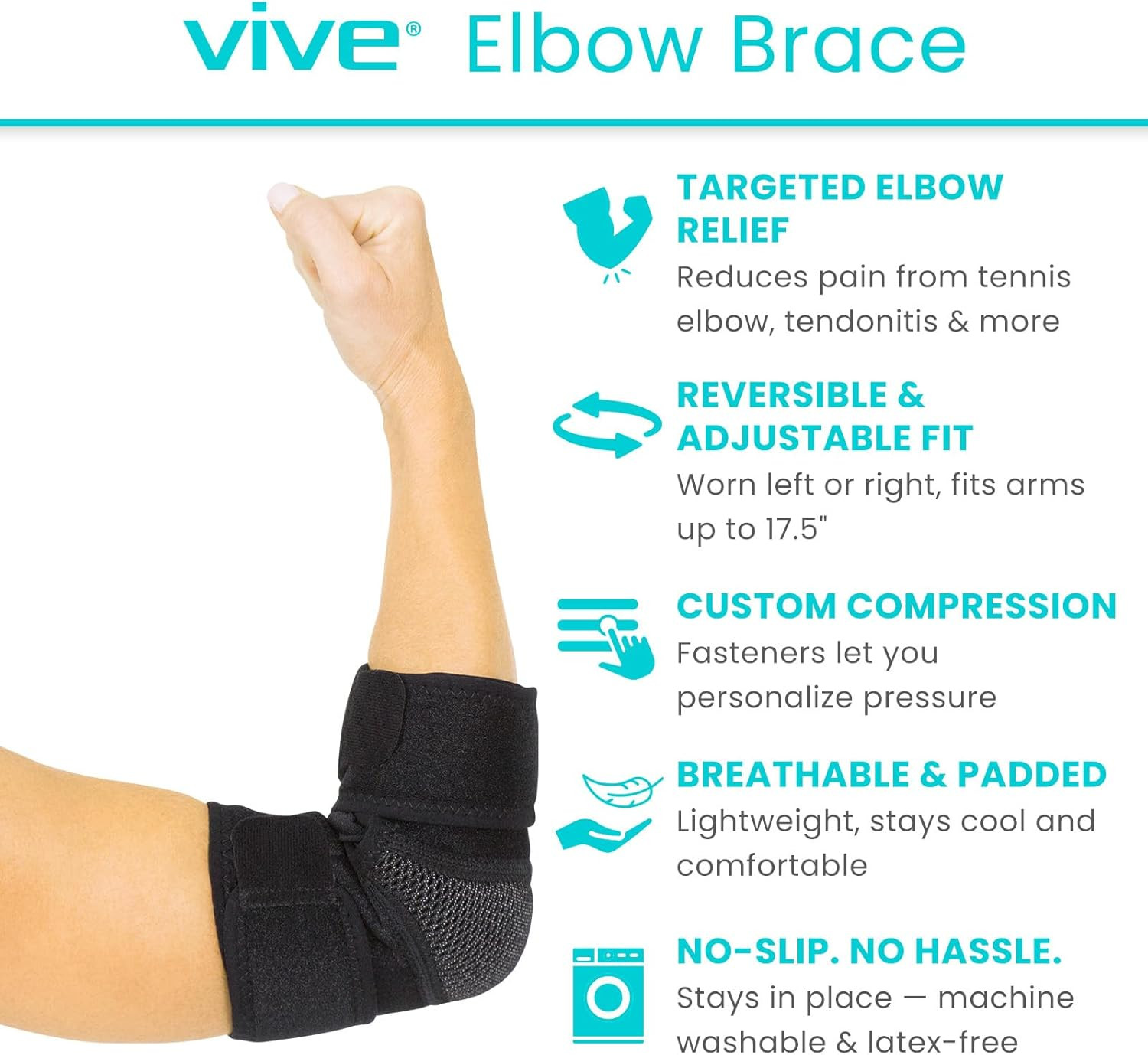 Elbow Brace – Tennis Compression Sleeve – Wrap for Golfers, Bursitis, Left or Ri