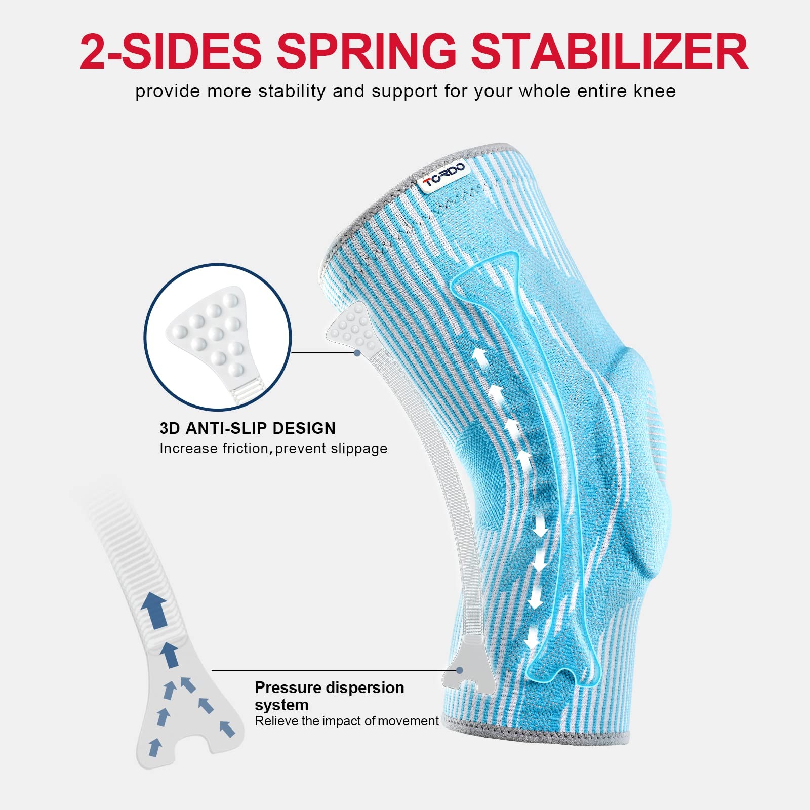 TORDO TDKB1091 Knee Brace Compression Sleeve with Gel Pad Side Stabilizers for