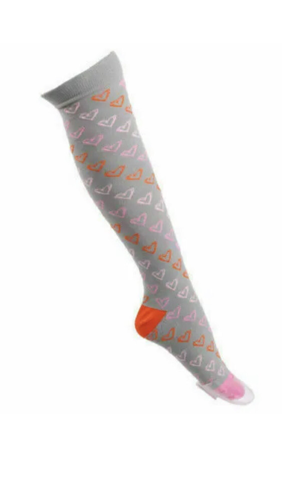 Compression Socks Medical Nursing Women Men Travel Crossfit L/XL Gray Pink Heart