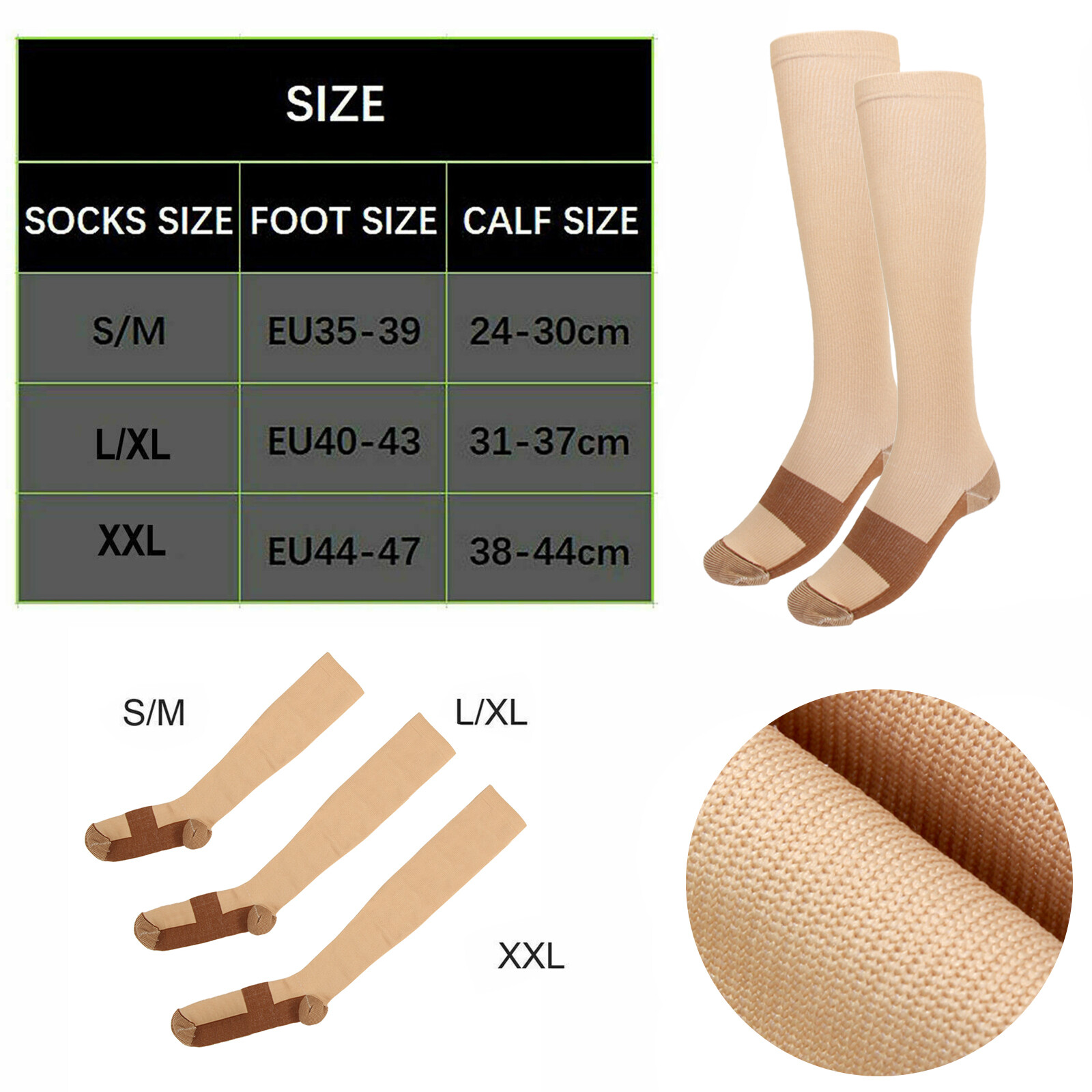 5 Pairs Copper Compression Socks 20-30mmHg Graduated Support Mens Womens S/M-XXL