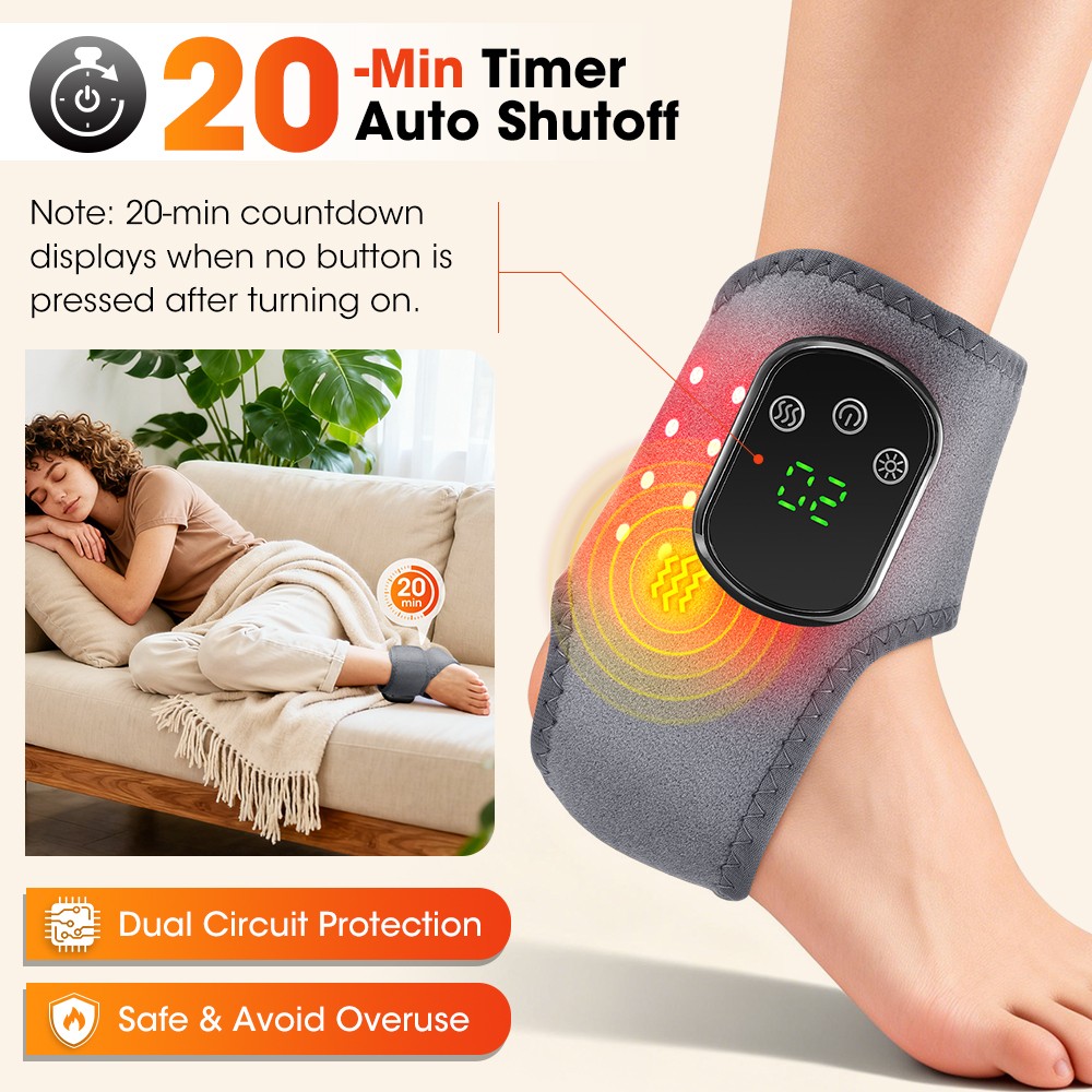 5 Modes Red Light Therapy for Ankle Massager Heat Pad 660nm&600nm Therapy Wrap