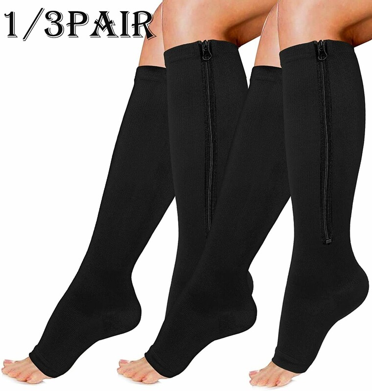 Zipper Open Toe Stockings Performance Compression Socks 20-30 mmgh Below Knee US