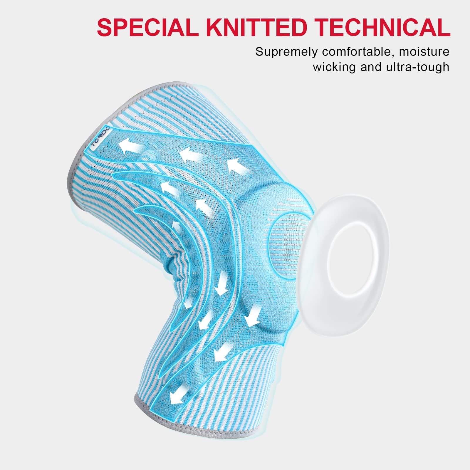 TORDO TDKB1091 Knee Brace Compression Sleeve with Gel Pad Side Stabilizers for