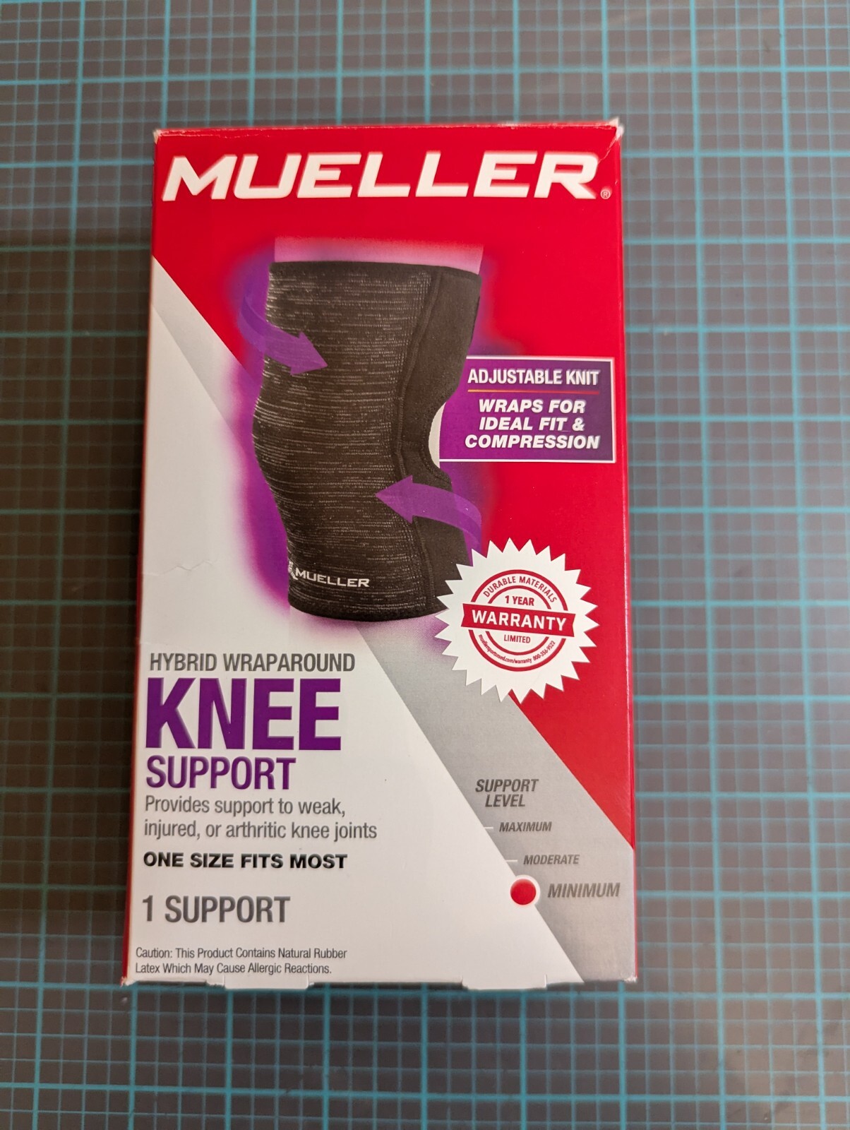 Mueller Hybrid Wraparound Knee Support OSFM Black New Open Box