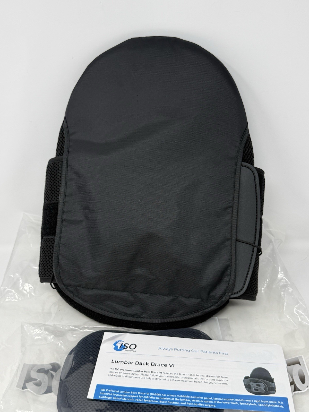ISO Preferred Lumbar Back Brace VI ISO-BA206 Black Patient Care Posterior Panel