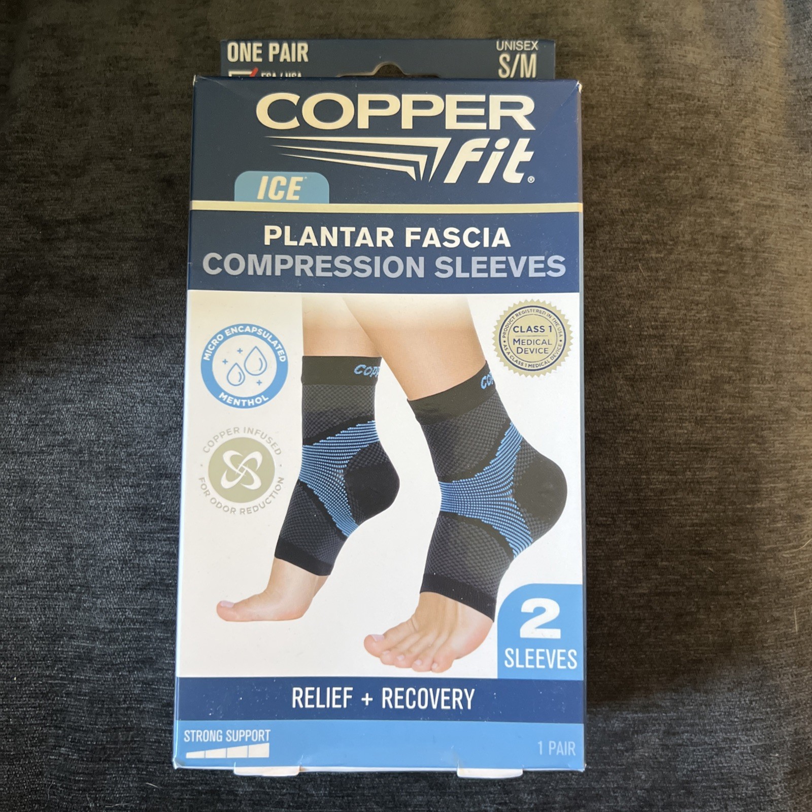 Pair Copper Fit ICE Plantar Fascia Compression Foot Ankle Sleeve Size S/m