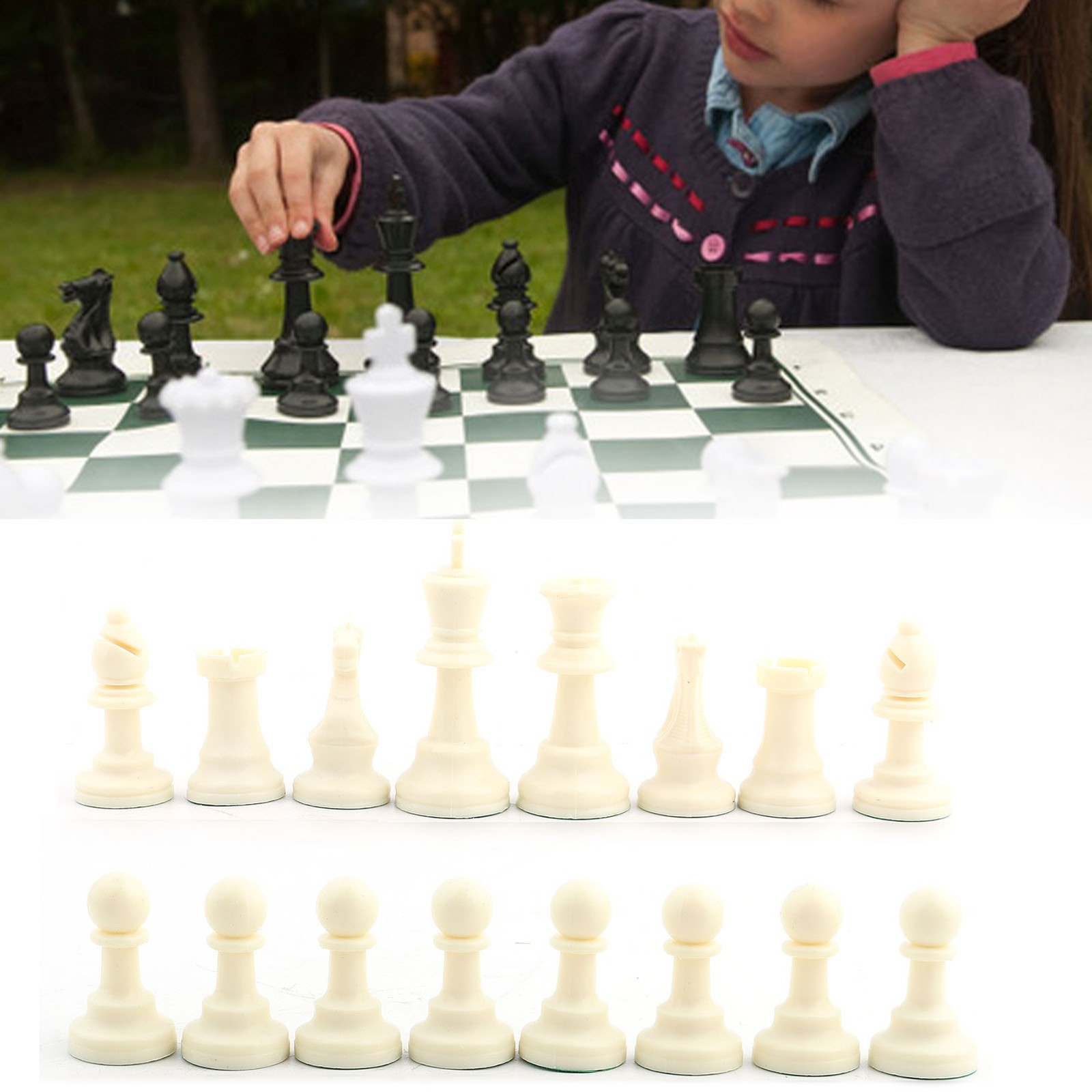 Black&White L Plastic Chessmen Set International Chess Game Complete ☆